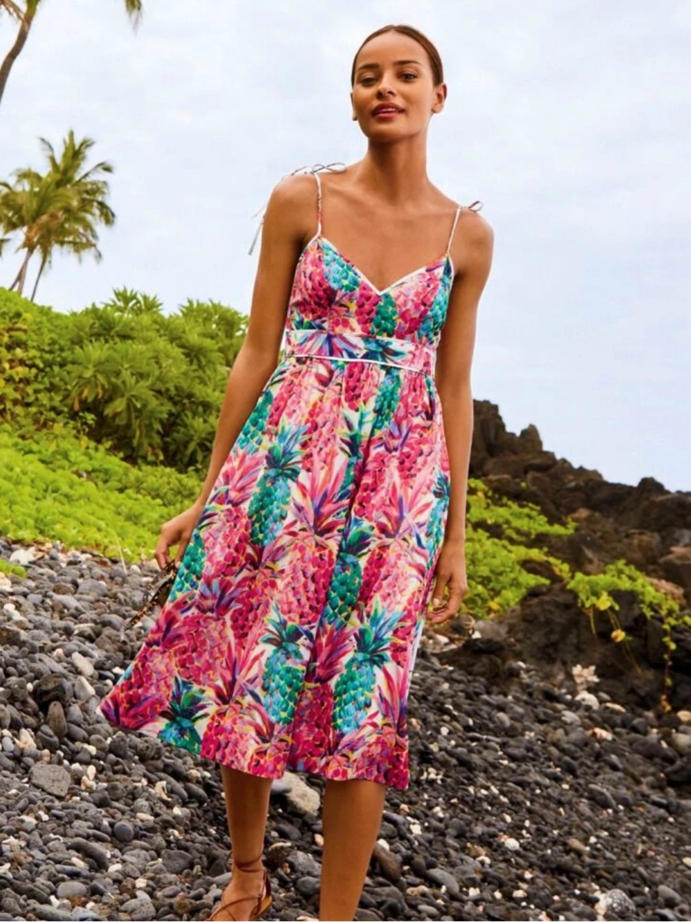 J. Crew Ratti Print Pineapple Pink Midi Sundress